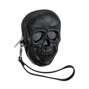 Glossy Black Molded Skull Shaped Wristlet Purse w/Removable Strap